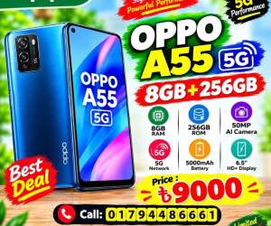 Oppo A55 (8/256GB) – 9,000 Taka