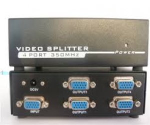 4 Port High Resolution VGA Video Splitter  350 MHz Split a single high resolution VGA video signal to 4 monitors or projectors