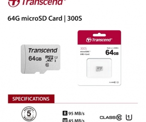 Transcend 64GB Micro SD UHSI U1 Memory Card with Adapter