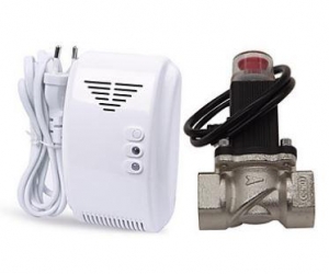 LPG Natural Gas Leak Detector Alarm With DN20 Electromagnetic Solenoid Valve for gas leakage auto shut offWhite