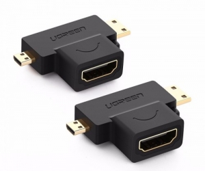 Micro HDMI + Mini HDMI Male to HDMI Female Adapter
