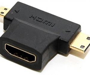 2 in 1 Mini HDMI and Micro HDMI Male to HDMI Female Adapter Black