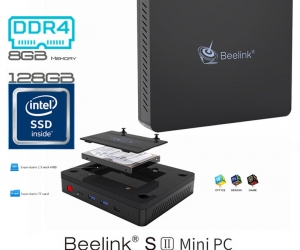 Beelink S2 Gemini Lake N5000 2.7Ghz Intel® UHD Graphics 605 8GB DDR4 RAM 128GB SSD Intel 5.0G WIFI 1000M Gigabit LAN bluetooth 4.0 H.265 VP9 TV Box Mini PC Support Windows 10 Cortana 2.5 Inch HDD Bay