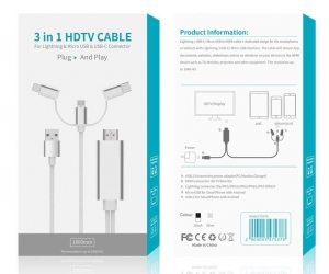3 IN 1 HDMI Cable HDTV Adapter AV cable for Micro USB/Type C to HDMI 1080P For Iphone Android phoneSilver