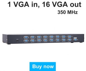 16 Port VGA Splitter 350MHz 1 Input to 16 Output Multiple Video Distributor for Widescreen Monitor LCD Projector