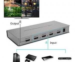 4x1 HDMI Quad MultiViewer, NEWPOWER HDMI Switcher 4 Ports with Seamless Switch and IR Remote Support 1080P 60HZWhite