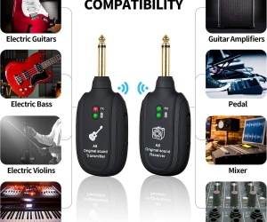 Wireless Guitar Transmitter Receiver UHF Digital Wireless Guitar System Rechargeable Built for Electric Guitar Bass Audio transmission,A Replacement for Guitar Cable