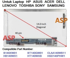 14.0″ Laptop LED Screen Display LP140WH4, N140B6 L02, N140B6 L02 REV.C1 C2 C3, N140B6 L03 L07 L0H, N140BGE L13 P21 And More Normal 40pin
