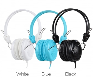 hoco wired headphones “W5 Manno” with mic adjustable head beam Blue Color